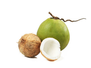 Fresh coconuts and brown coconut 