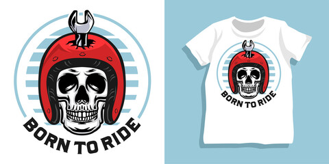 Skull biker helmet tshirt design