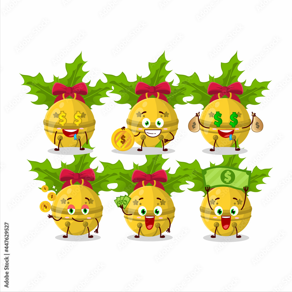 Wall mural Christmas bells cartoon character with cute emoticon bring money