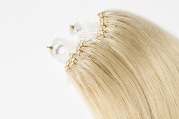 Micro loop ring beads straight blonde human hair extensions 