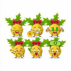 Christmas bells cartoon character with cute emoticon bring money