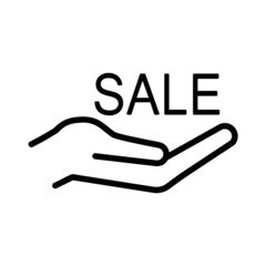 Sale icon. Hand pictogram for web. Line stroke. Isolated on white background. Outline vector eps10