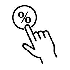 Sale icon. Hand press the button pictogram for web. Line stroke. Isolated on white background. Outline vector eps10