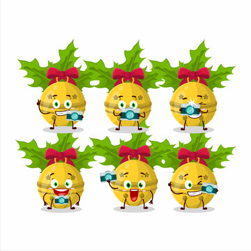 Photographer profession emoticon with christmas bells cartoon character