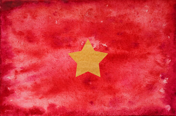 Beautiful drawing of the flag of Vietnam. National holiday concept. Closeup, top view, texture....