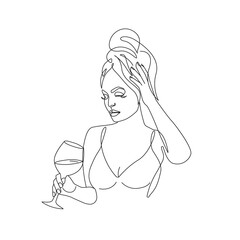 One Line Drawing of Woman in Relax. Continuous Line of Female Portrait Abstract Modern Minimalist Style. Simple Vector Illustration for Wall Art, Poster, Print, T-shirt, Logo.