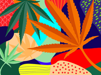 Cannabis leaf colorful background art and abstract