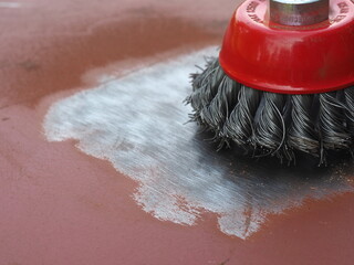 Metal wire brush. Surface cleaning from rust and paint. Power tool accessories