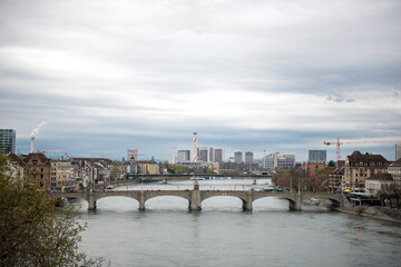 Fototapeta na wymiar Mittlere Bridge and Basel skyline, Switzerland