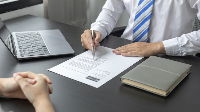 Employer or HR department is reading the resume and interviewing the ability of new employees, Employer is selecting job applicants, Employment and Recruitment Concept.