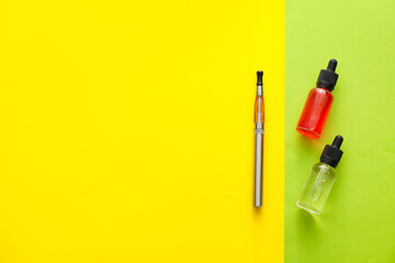 Electronic cigarette with oil on color background