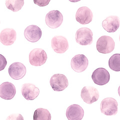 Seamless Watercolour Wallpaper. White Rounds Pattern. Cute Pastel Spots Illustration. Pink Watercolor Wallpaper.