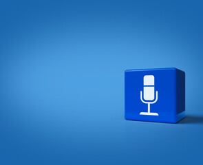 3d rendering, illustration of microphone icon on block cubes on blue background, Technology communication concept