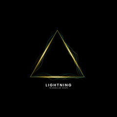 Golden light triangular frame lightning effect background premium vector. Background for concept of AI technology, digital, communication, science, music