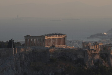 sunset over Athens and the acropolis