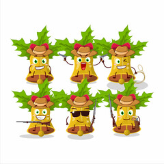 Cool cowboy jingle christmas bells cartoon character with a cute hat