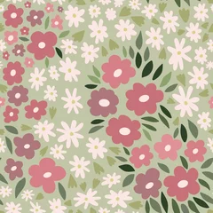 Papier peint Beige Modèle sans couture enfantin mignon avec des fleurs et des feuilles abstraites. Texture florale moderne et créative pour tissu, emballage, textile, papier peint. Fond de vecteur avec des fleurs dessinées à la main dans un style simple