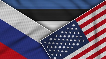 Estonia United States of America Russia Flags Together Fabric Texture Effect Illustration