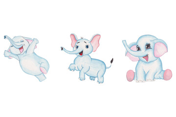 Cute baby elephant in a cartoon style. watercolor animal, for children's holidays.