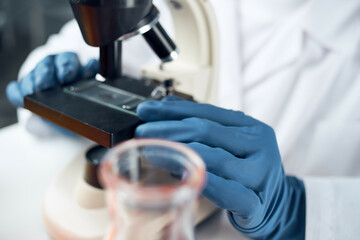 woman laboratory assistant research diagnostics professional science