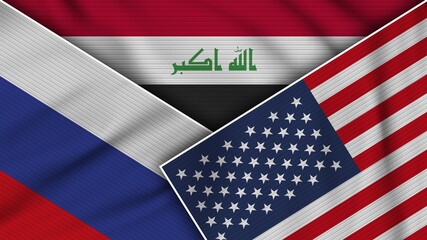 Iraq United States of America Russia Flags Together Fabric Texture Effect Illustration