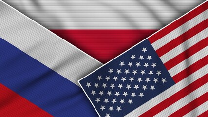 Poland United States of America Russia Flags Together Fabric Texture Effect Illustration
