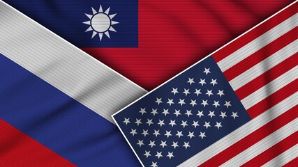Taiwan United States of America Russia Flags Together Fabric Texture Effect Illustration