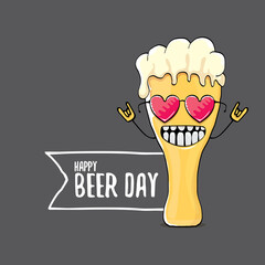 International beer day vector concept illustration or summer poster with vector funky beer character. Cartoon funny International beer day label