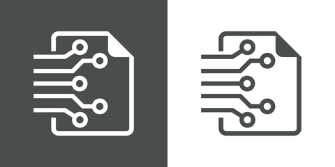 Tecnología digital. Sistema de circulación de documentos. Documento con circuito con lineas en fondo gris y fondo blanco © teracreonte