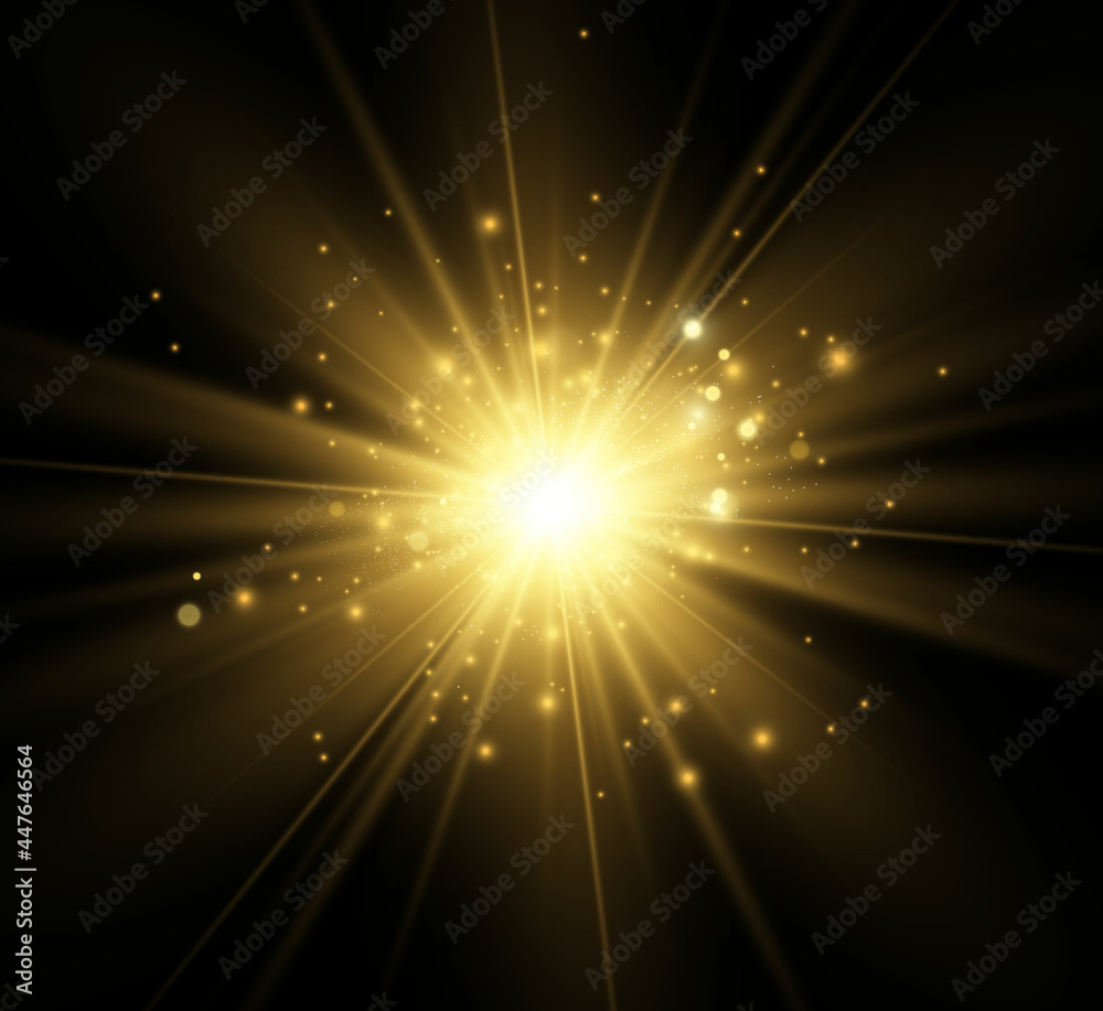 Poster special lens flash, light effect. the flash flashes rays and searchlight. illust.white glowing light