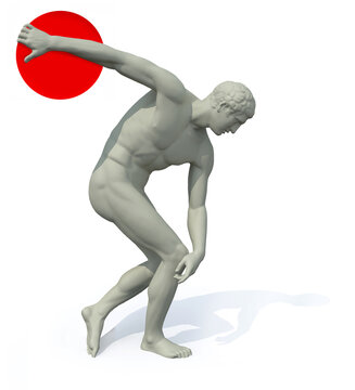 discobolus with redl disk launching (japanese flag symbol)
