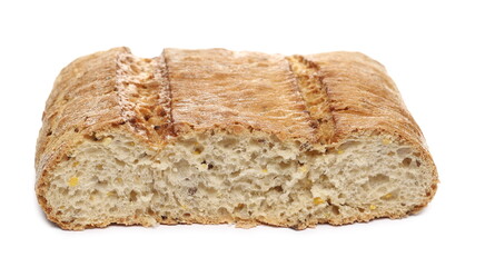 Half integral bread loaf isolated on white background