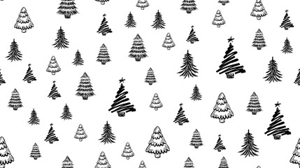 Christmas trees set,  hand drawn. Vector illustration.	