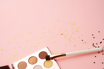 cosmetics decoration accessories glamor pink background top view