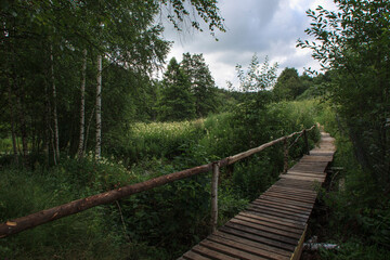 Wooden bridge over the stream