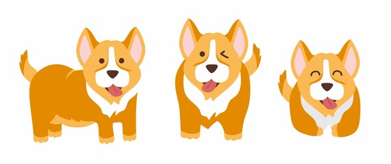 Fototapeta premium Funny corgi set of 3 dogs, vector illustration in a flat style. For use on printing souvenirs, postcards and textiles.