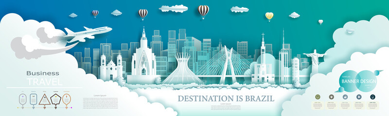 Modern business brochure design for Brazil landmarks advertising with infographics.