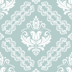 Classic seamless vector pattern. Damask orient light blue and white ornament. Classic vintage background. Orient ornament for fabric, wallpaper and packaging