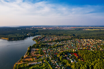 Novosibirsk Ob reservoir and private houses. Berdsk, Western Siberia