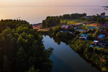 Novosibirsk Ob reservoir and private houses. Berdsk, Western Siberia