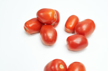 ripe fresh tomatoes cream on white background