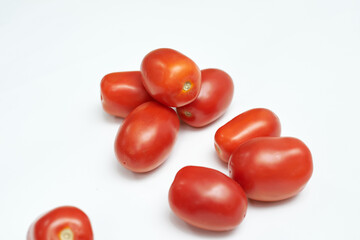 ripe fresh tomatoes cream on white background