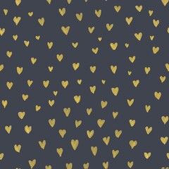 Seamless pattern with hand drawn watercolor hearts. Dark gray background and yellow art. Trending colors of the year.