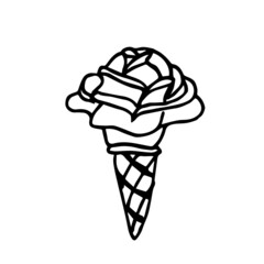 Doodle vector ice cream in a waffle cup in the form of a rose