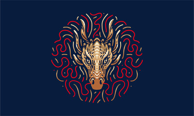 Dragon chinese zodiac illustration, vector, hand drawn, isolated on dark background.