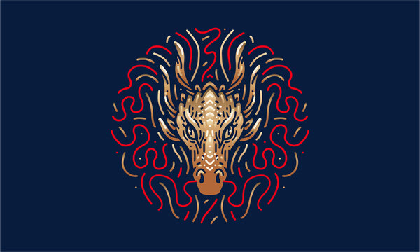 Dragon chinese zodiac illustration, vector, hand drawn, isolated on dark background.