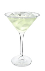 Glass of cold daiquiri cocktail on white background