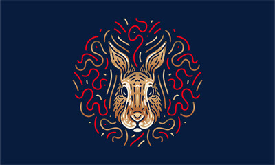 Rabbit chinese zodiac illustration, vector, hand drawn, isolated on dark background.