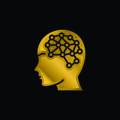Artificial Intelligence gold plated metalic icon or logo vector
