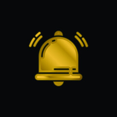 Bell gold plated metalic icon or logo vector